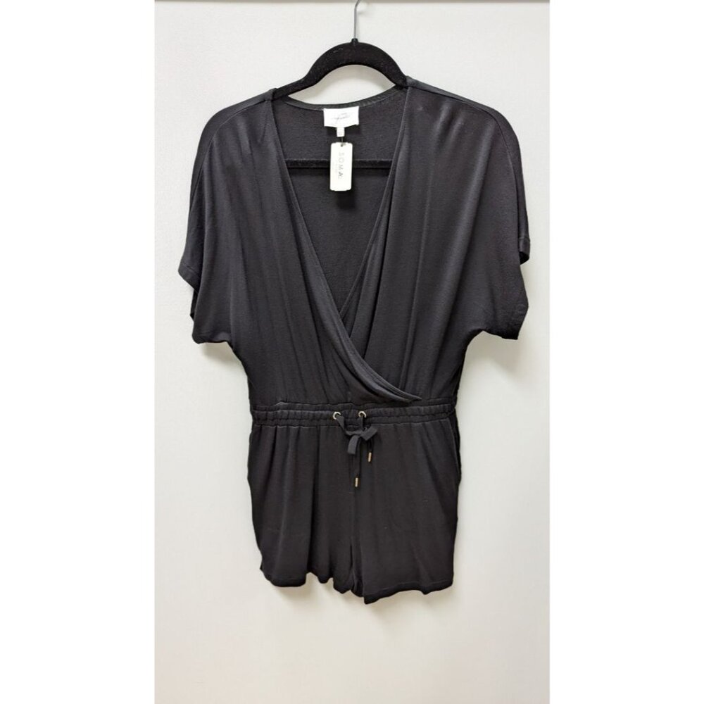 Soma Intimates Black Short-Sleeve Knit Romper